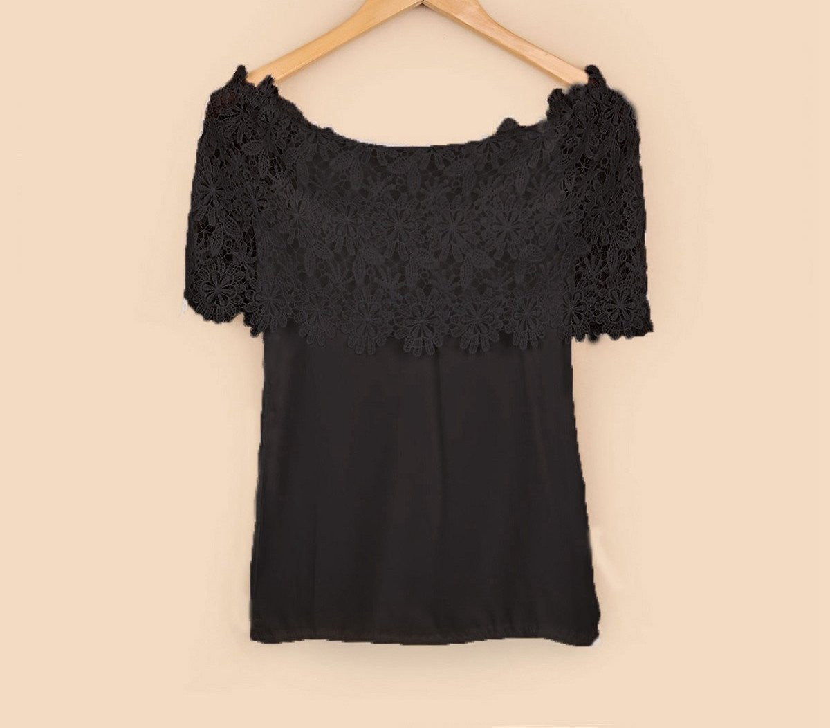 Women Chiffon Lace Stitching Tops Ladies Casual Off Shoulder Short Sleeve Blouse Shirts Plus Size