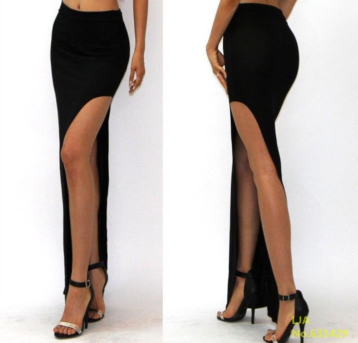 Women Lady Long Skirts Open Side Split Skirt Long Maxi Skirt Black