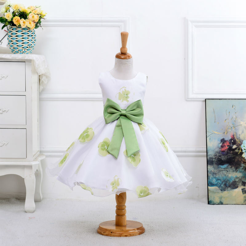 Online discount shop Australia - Baby girl print flower girl dress for wedding girls party dress with bow dress for 2-8 Years LM008
