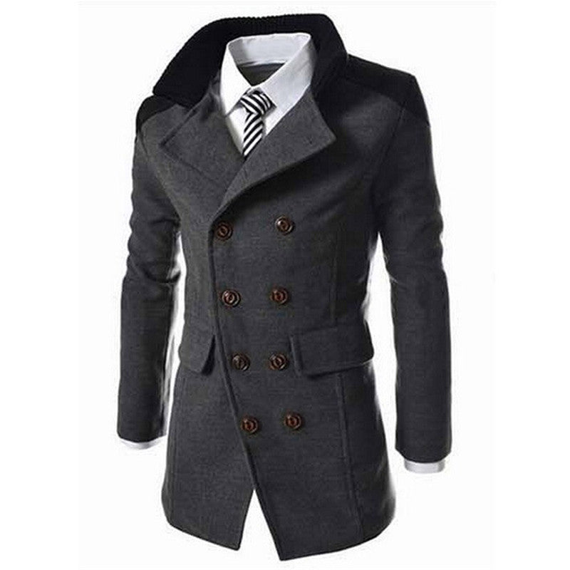Online discount shop Australia - Fashion Men's Coat Turn-down Collar Wool Blend Men Pea Coat Double Breasted Overcoat MWN113