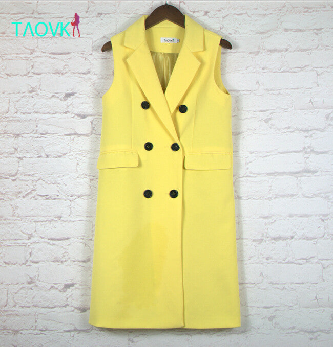 Online discount shop Australia - new  Russian style women  Vest Refashiond White Pink rand Yellow lapel solid color vest coat