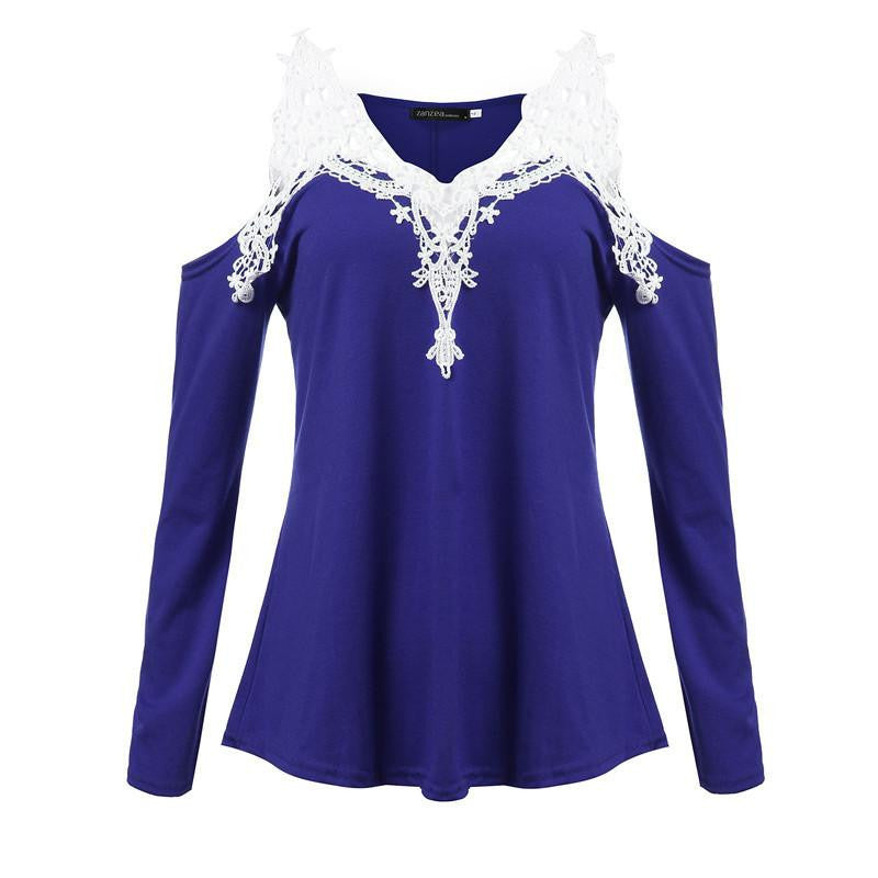 Women Trendy Casual Lace Strapless Blouse V-Neck Shirts Ladies Tops Plus Size S-5XL