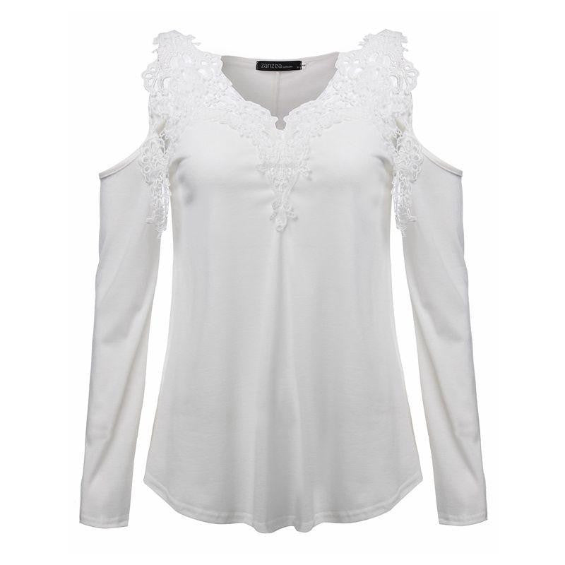 Women Trendy Casual Lace Strapless Blouse V-Neck Shirts Ladies Tops Plus Size S-5XL