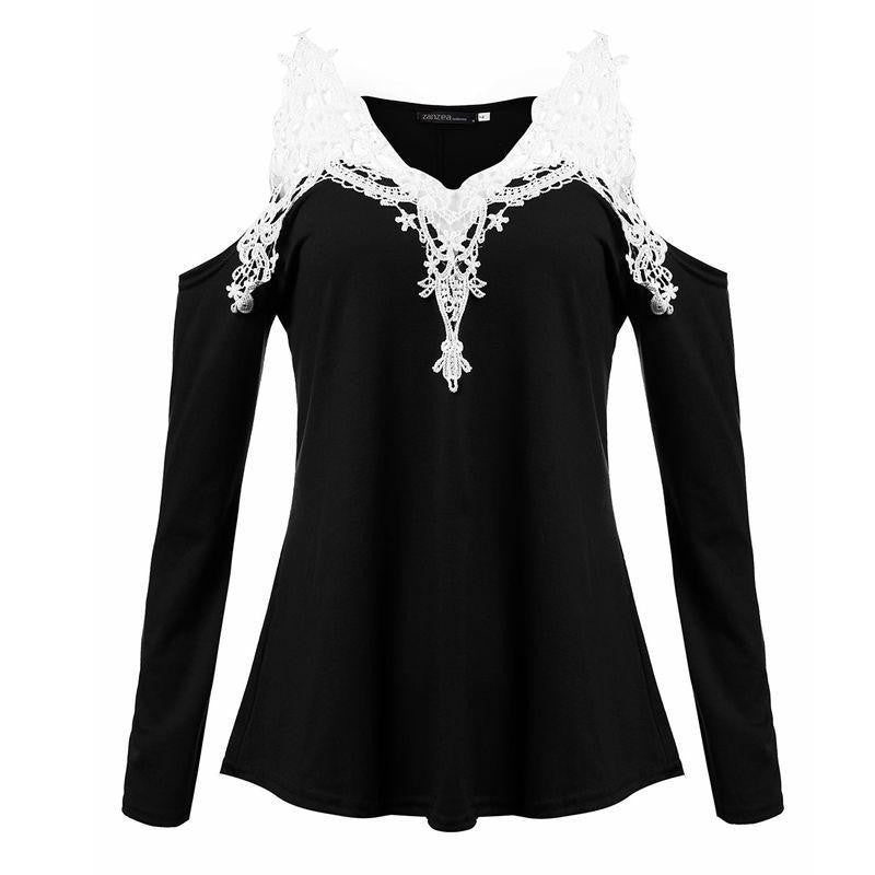 Women Trendy Casual Lace Strapless Blouse V-Neck Shirts Ladies Tops Plus Size S-5XL