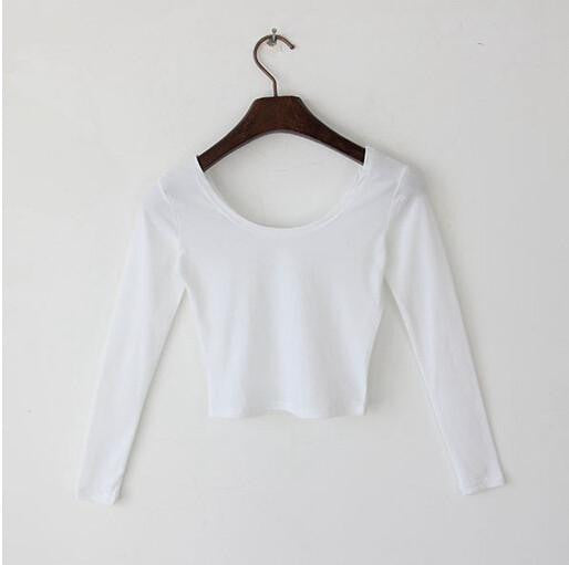 Online discount shop Australia - Fall fashion  Sexy Crop Top Ladies long Sleeve t shirt women tops Basic Stretch T-shirts Bare-midriff solid color