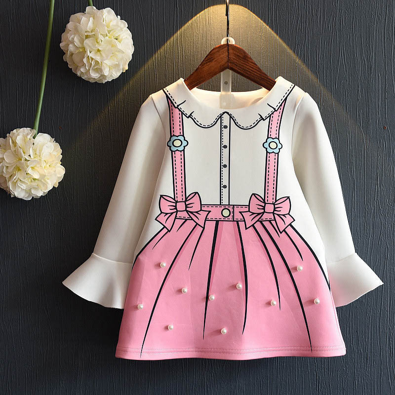 Online discount shop Australia - Girls Dress New Princess Dresses Children Clothing Flare Sleeve Bow Printing Design for Girls Clothes