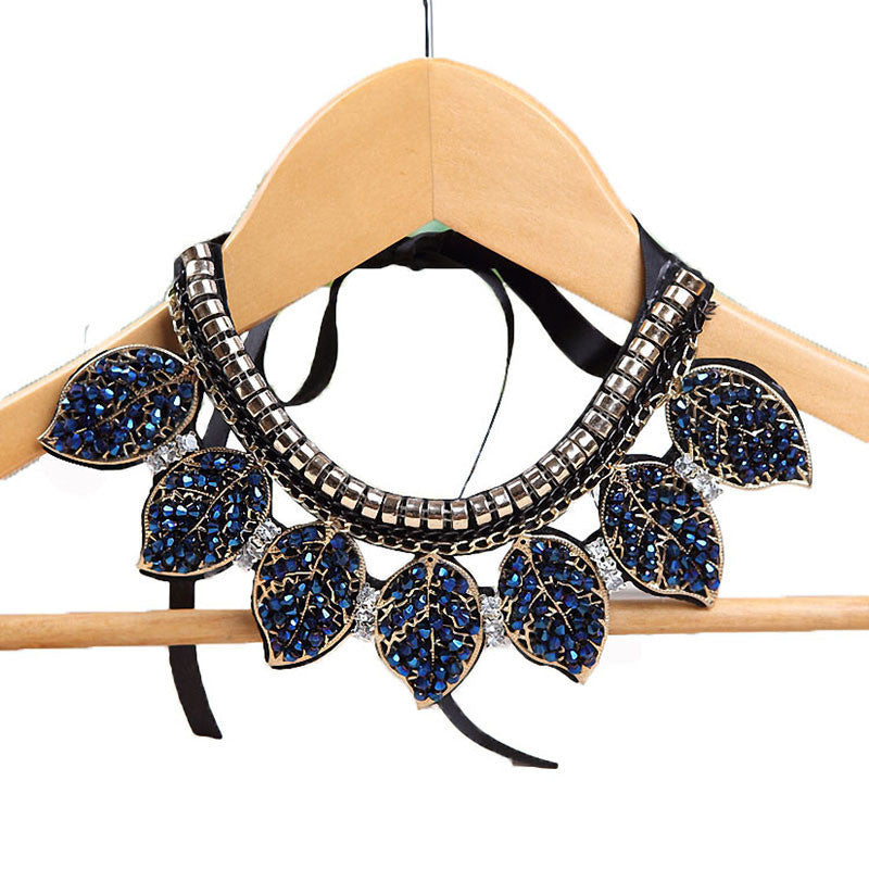 Online discount shop Australia - Blue Crystal Leaves Statement Necklace Women Collar Necklaces & Pendants Style Jewelry Colar For Gift Party Wedding