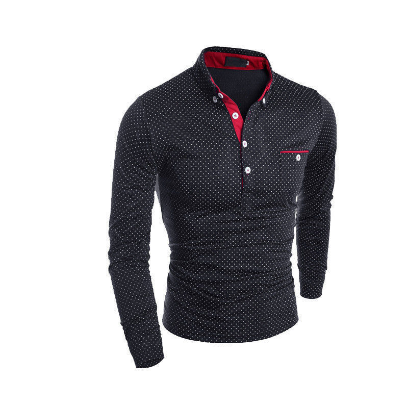 Online discount shop Australia - Fashion Mens Dots Polo Long Sleeve Print Slim Fit Shirts for Men Polo Shirts Plus Size Camisa Polo Masculina