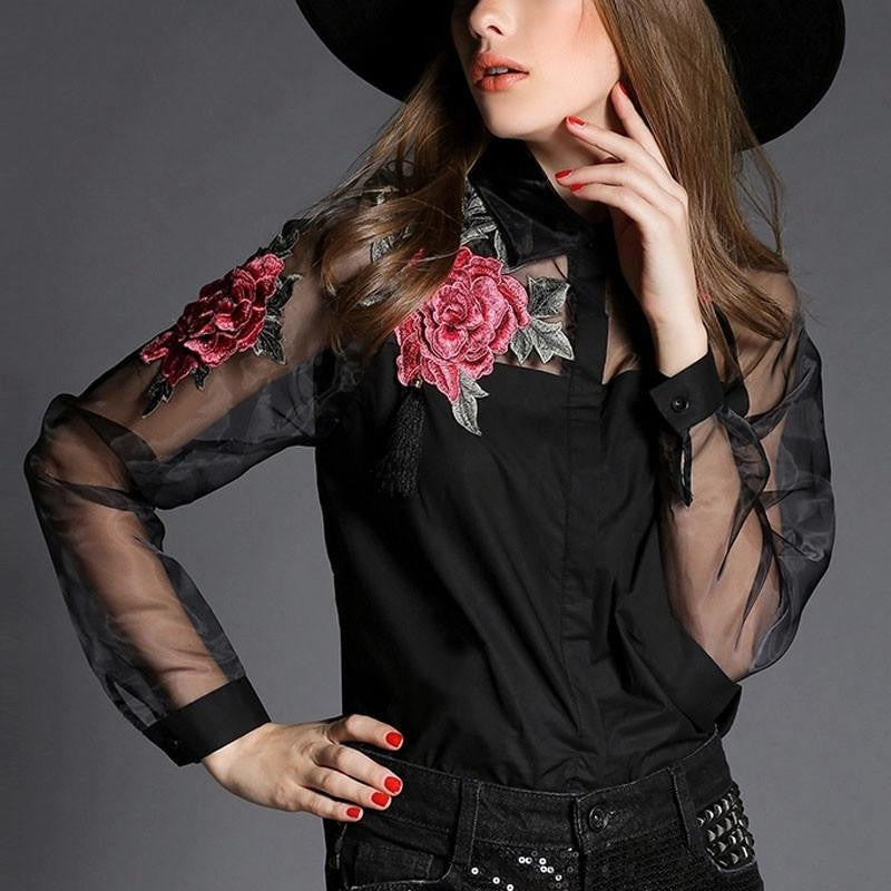 ing Zanzea Fashion Women Elegant Flower Embroidery Organza Casual Mesh Blouse Tops Plus Size