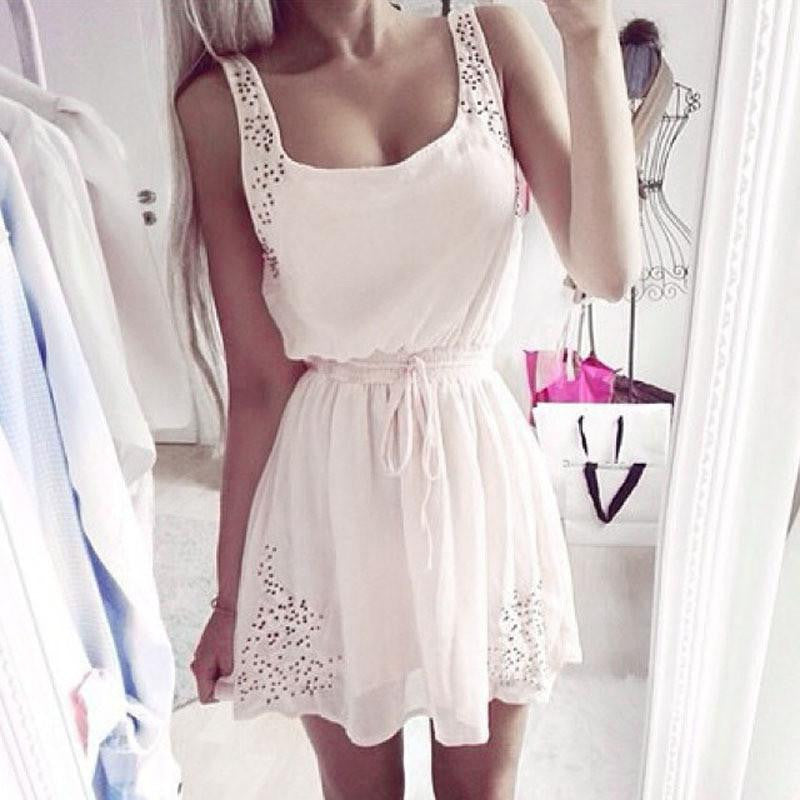 White And Yellow Pink Women Casual Dresses Sleeveless Cocktail Short Mini Dress