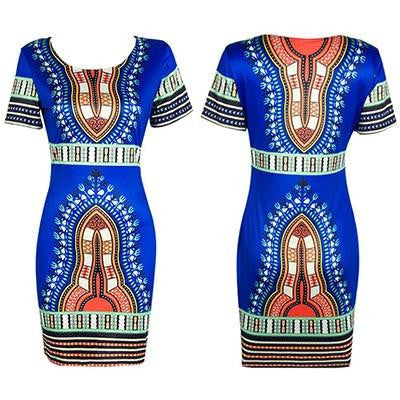 Women Summer Casual Short Sleeve Bohemian Traditional African Print Mini Dress Dashiki Bodycon Beach Dresses