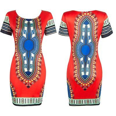 Women Summer Casual Short Sleeve Bohemian Traditional African Print Mini Dress Dashiki Bodycon Beach Dresses