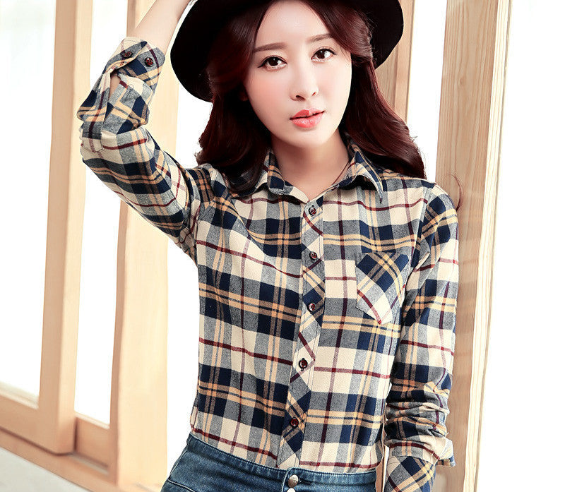 Online discount shop Australia - Brand Women's Clothing Plaid Casual shirts Long Sleeve Shirt Outerwear Loose Plus Size  Blouse