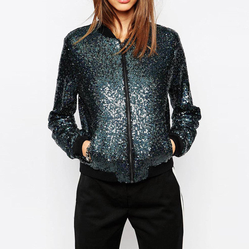 Online discount shop Australia - Fashion Women Blingbling sequined outwear coats casual Loose Bomber Jackets for and