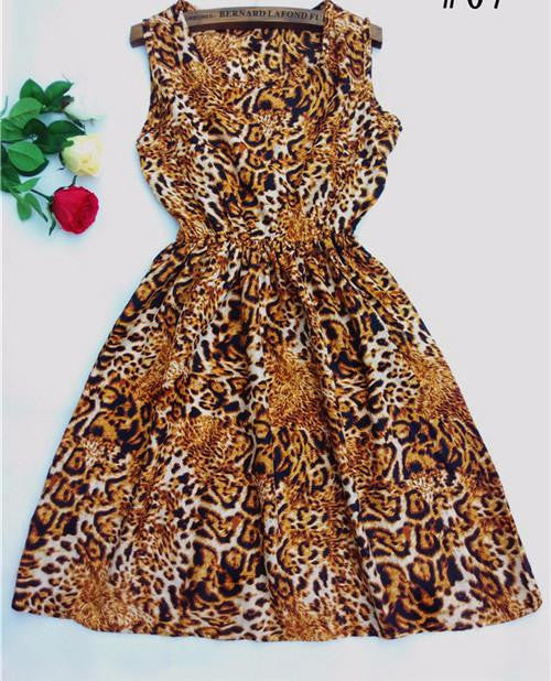 summer Black autumn slim Sleeveless Women casual Bohemian floral leopard sleeveless vest printed beach chiffon dress