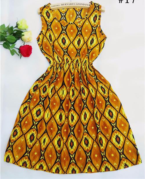 summer Black autumn slim Sleeveless Women casual Bohemian floral leopard sleeveless vest printed beach chiffon dress