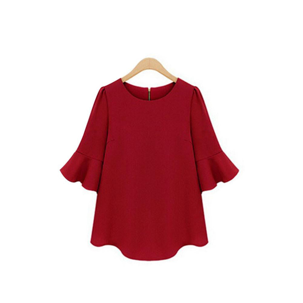 Women Blouses Casual Women Tops Chiffon Blouse Flare Sleeve Shirts Loose Plus Size XL-5XL