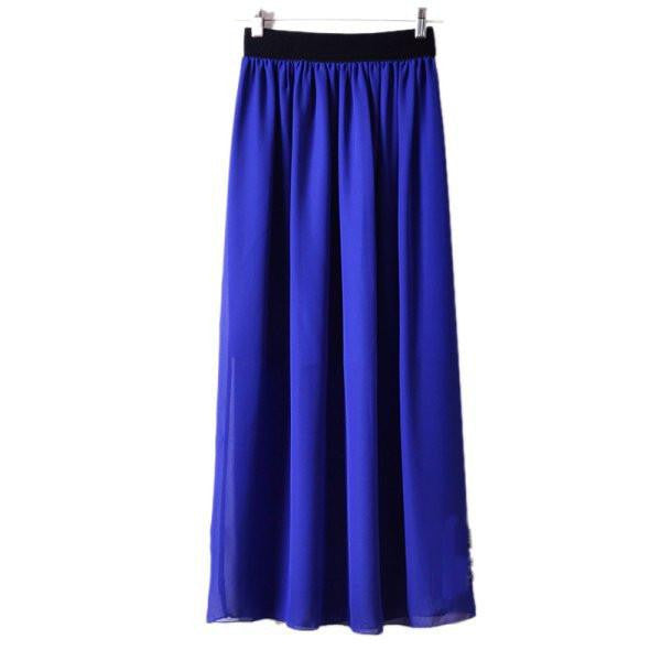 Stylish Lady 2Layer Long Maxi Dress Chiffon Pleated Elastic Waist Skirt