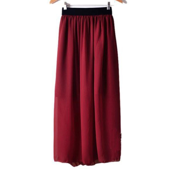 Stylish Lady 2Layer Long Maxi Dress Chiffon Pleated Elastic Waist Skirt