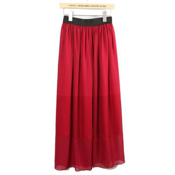 Stylish Lady 2Layer Long Maxi Dress Chiffon Pleated Elastic Waist Skirt