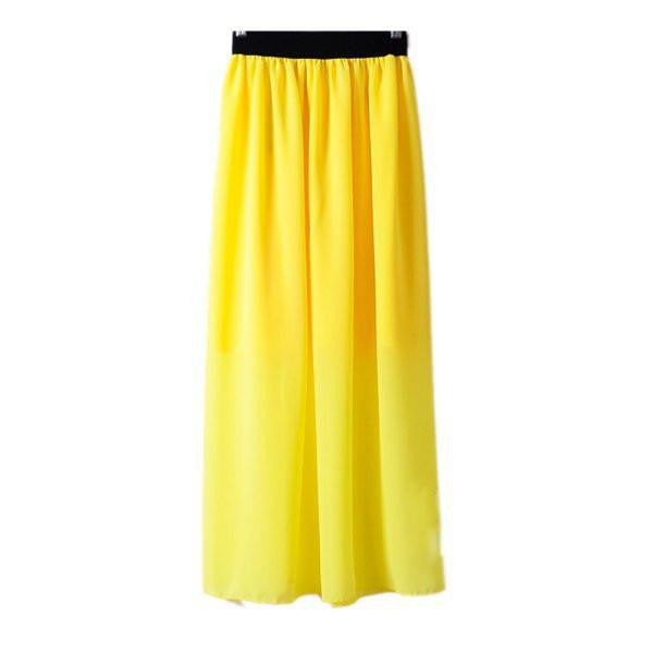 Stylish Lady 2Layer Long Maxi Dress Chiffon Pleated Elastic Waist Skirt