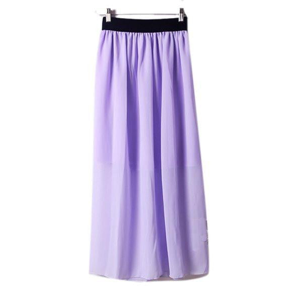 Stylish Lady 2Layer Long Maxi Dress Chiffon Pleated Elastic Waist Skirt