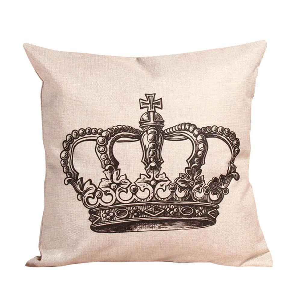 Fashion Letter/ Crown Printed Cushion Cover Cotton Linen Throw Pillow Case Cushion Cover for Home Sofa Car 45*45cm