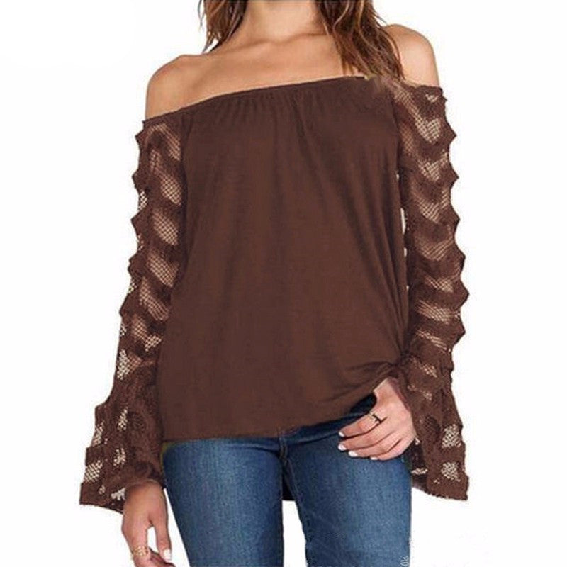 Online discount shop Australia - Fashion Women Blouses Sexy Off Shoulder Mesh Long Sleeve Shirts Oversized Tops Plus Size 5XL