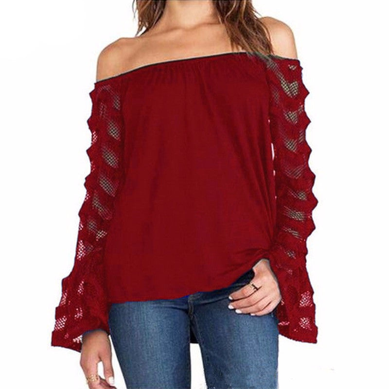 Online discount shop Australia - Fashion Women Blouses Sexy Off Shoulder Mesh Long Sleeve Shirts Oversized Tops Plus Size 5XL