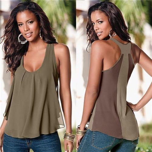 Women Chiffon Blouses Fashion Lady Backless Loose Sleeveless Shirt Casual Vest Tank Tops