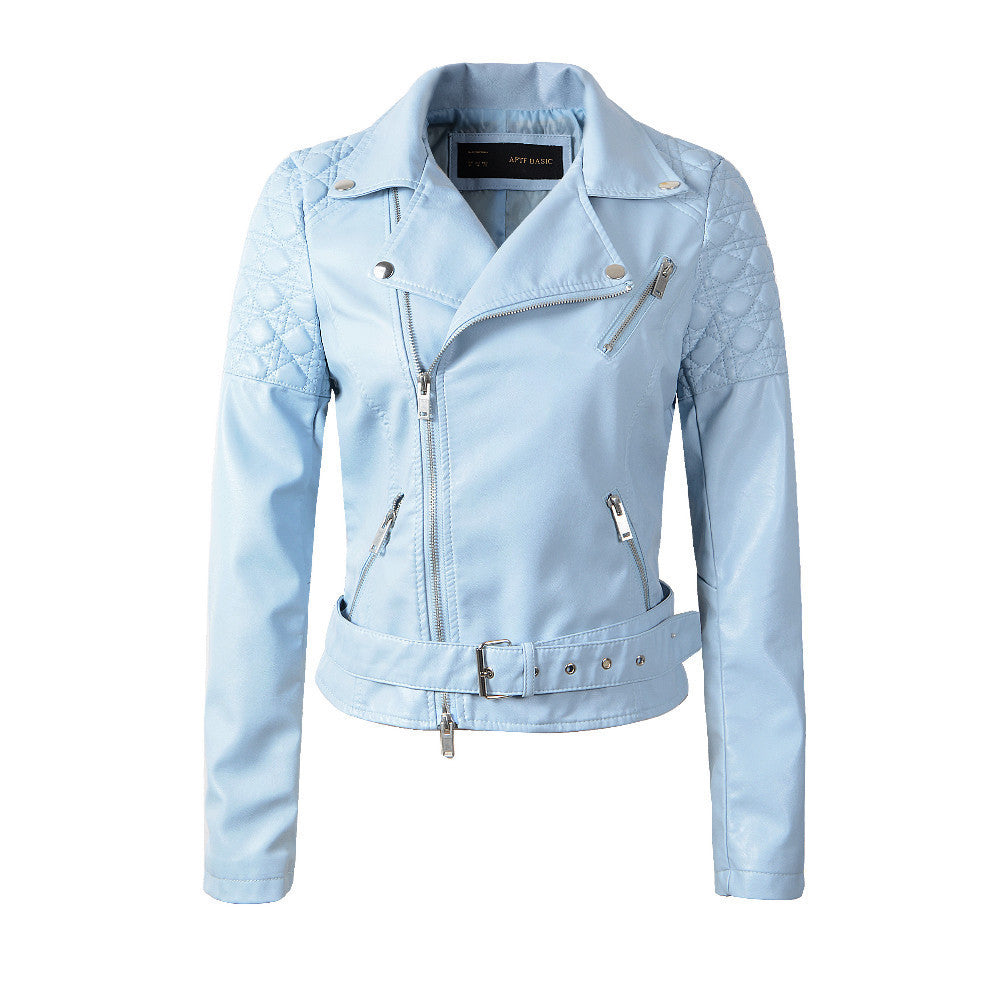 Online discount shop Australia - fashion pink sky blue women leather jacket bomber motorcycle Leather jackets women 3 color brand leather coat S-XL jaqueta couro