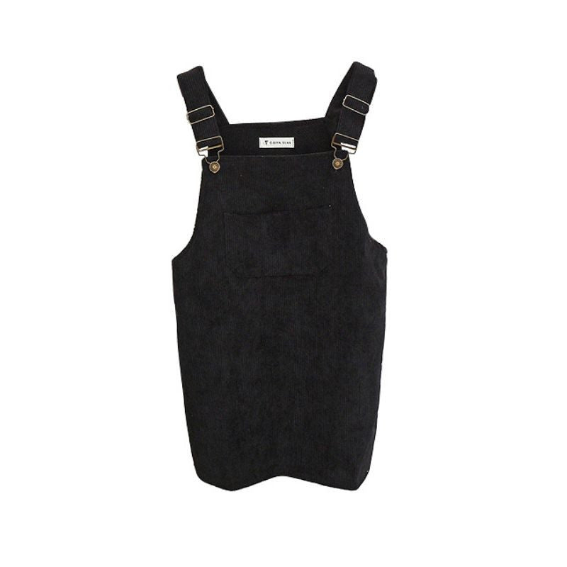 Women Elegant Pockets Suspender Skirt Corduroy Sleeveless Overalls Skirts