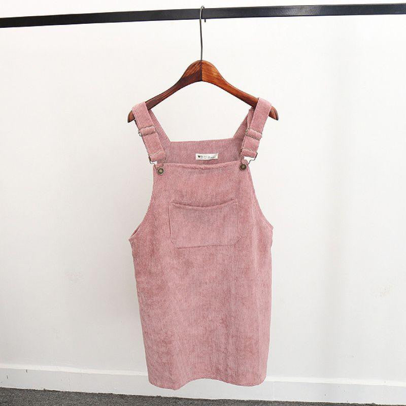 Women Elegant Pockets Suspender Skirt Corduroy Sleeveless Overalls Skirts