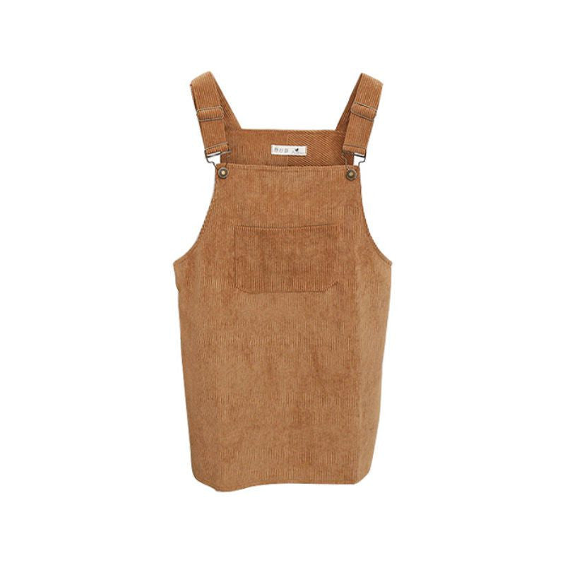 Women Elegant Pockets Suspender Skirt Corduroy Sleeveless Overalls Skirts