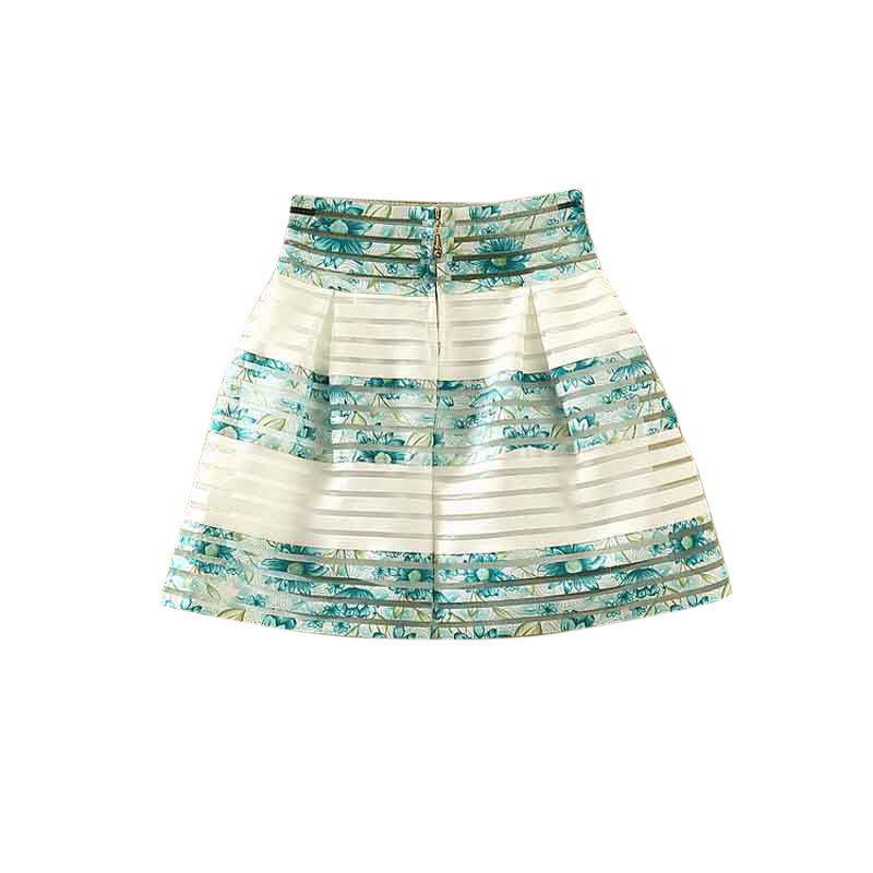 Online discount shop Australia - Fashion Women Flower Printed High Waisted Tutu Pleated Skirts Zipper Midi Elastic Skirt