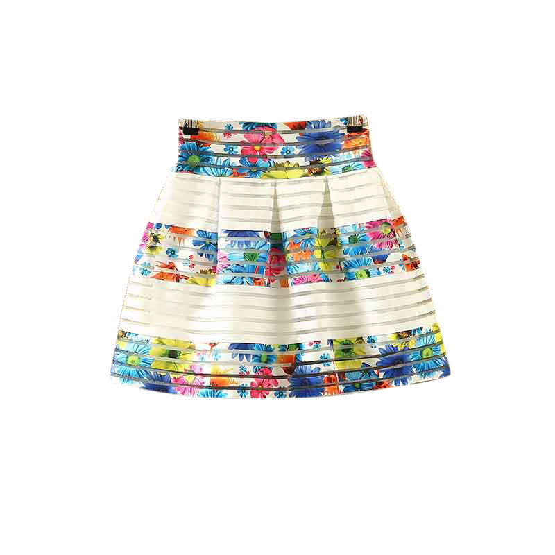 Online discount shop Australia - Fashion Women Flower Printed High Waisted Tutu Pleated Skirts Zipper Midi Elastic Skirt