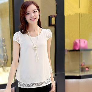 Womens Tops White Tees Crochet Lace Floral Shoulder Sleeve Loose Chiffon Blouses Female Shirts