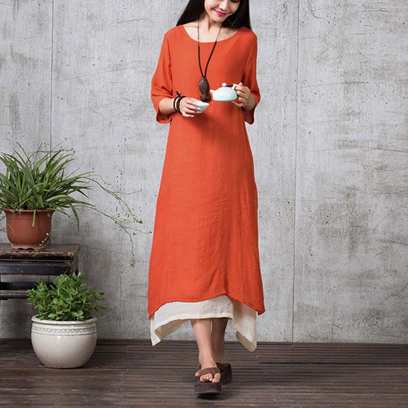 Women Casual Loose Vestidos O Neck Boho Cotton Linen Long Maxi Shirt Vintage Dresses Plus Size 4XL