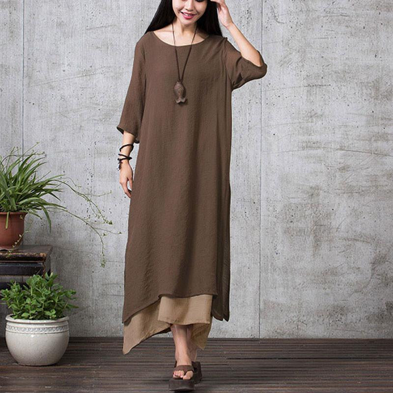 Women Casual Loose Vestidos O Neck Boho Cotton Linen Long Maxi Shirt Vintage Dresses Plus Size 4XL