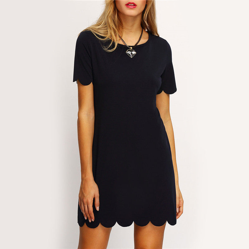 Online discount shop Australia - Ladies Black Scalloped Hem Keyhole Dresses Casual Summer Style Womens Straight Mini Dress