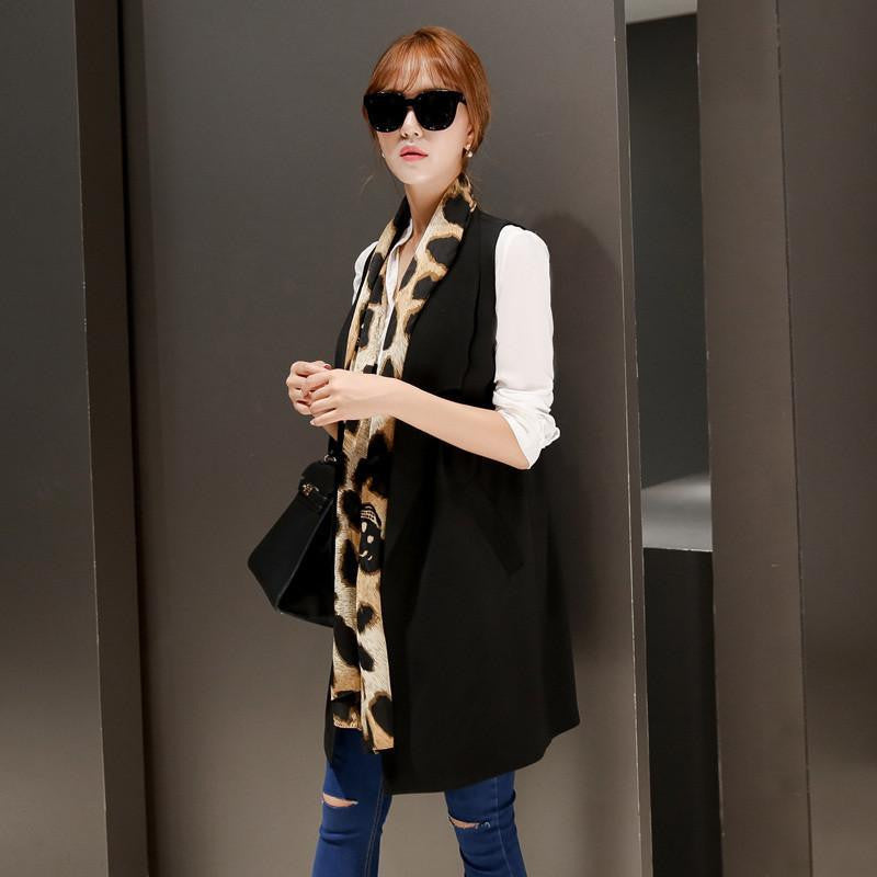Women Fashion Slim Sleeveless Blazer Lapel Jacket Coats Solid None-Button Long Waistcoat Vest Chalecos