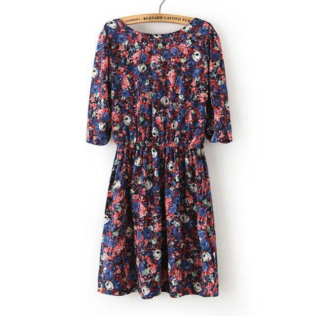 Women Summer Tropical Dress Floral Print Half Sleeve Casual Dresses Women Plus Size