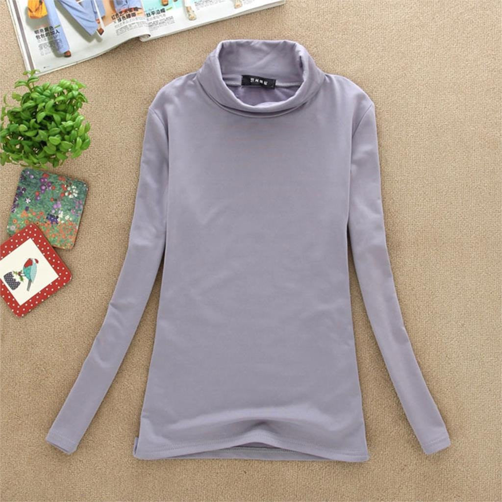 Women Turtle Neck T Shirts Long Sleeve High Neck Warm Top Milk Silk Base Shirt Solid Color