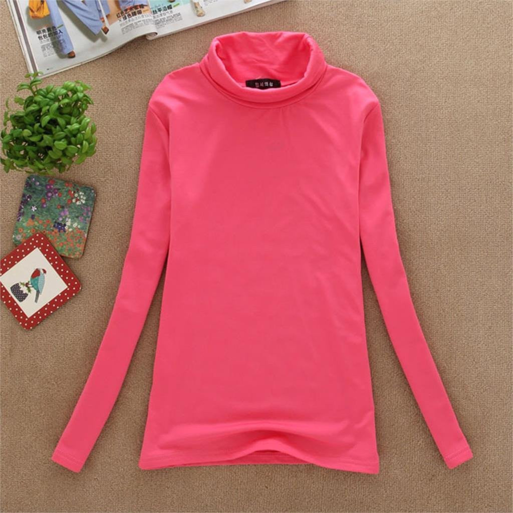 Women Turtle Neck T Shirts Long Sleeve High Neck Warm Top Milk Silk Base Shirt Solid Color