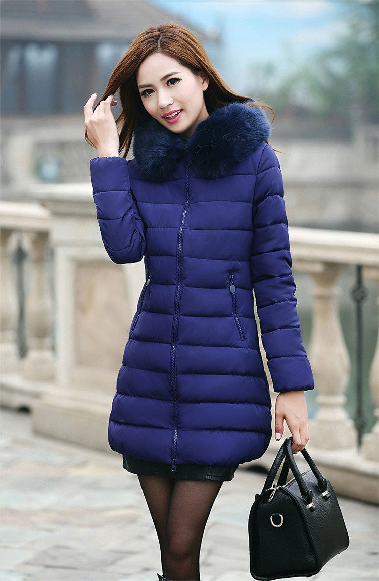 Women Thick Casual Down Cotton Parka Long Fur Collar Hooded Coat Jacket Plus Size 5XL