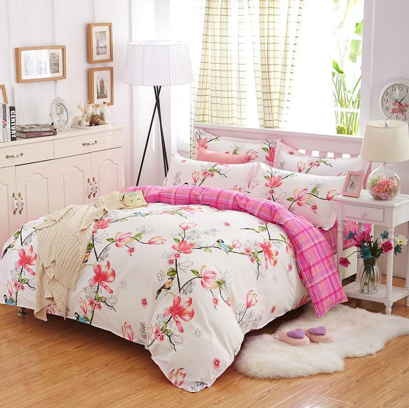 Online discount shop Australia - Elegant Floral Bedding Set Polyester Cotton Bed Linen Sets 4pcs Bedspreads Kids Twin Size Blue Duvet Cover Bed Sheet Set