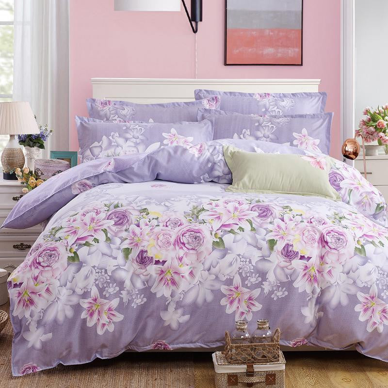 Online discount shop Australia - Elegant Floral Bedding Set Polyester Cotton Bed Linen Sets 4pcs Bedspreads Kids Twin Size Blue Duvet Cover Bed Sheet Set