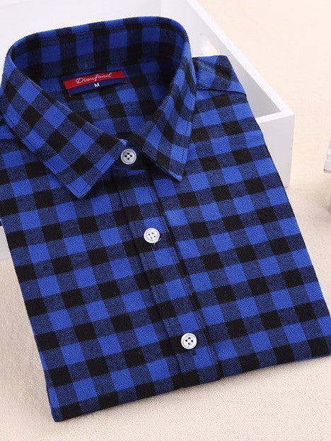 Online discount shop Australia - Flannel Plaid Shirt Women Tops Turn-down Collar Women Shirts Long Sleeve Plus Size Fashion Casual Blouse