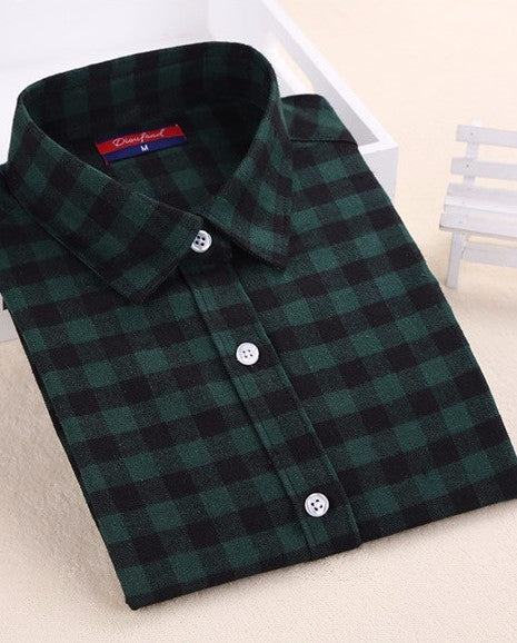 Online discount shop Australia - Flannel Plaid Shirt Women Tops Turn-down Collar Women Shirts Long Sleeve Plus Size Fashion Casual Blouse