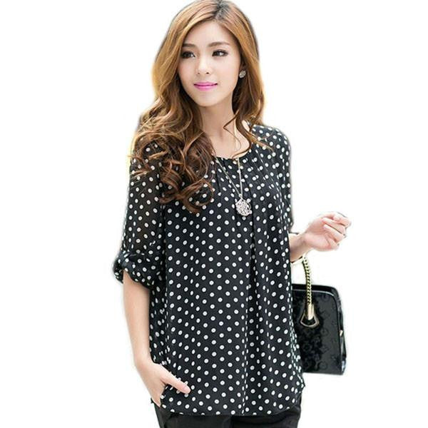 women chiffon blouse women shirts polka dot blouse 3XL 5XL 4XL big size plus size clothing